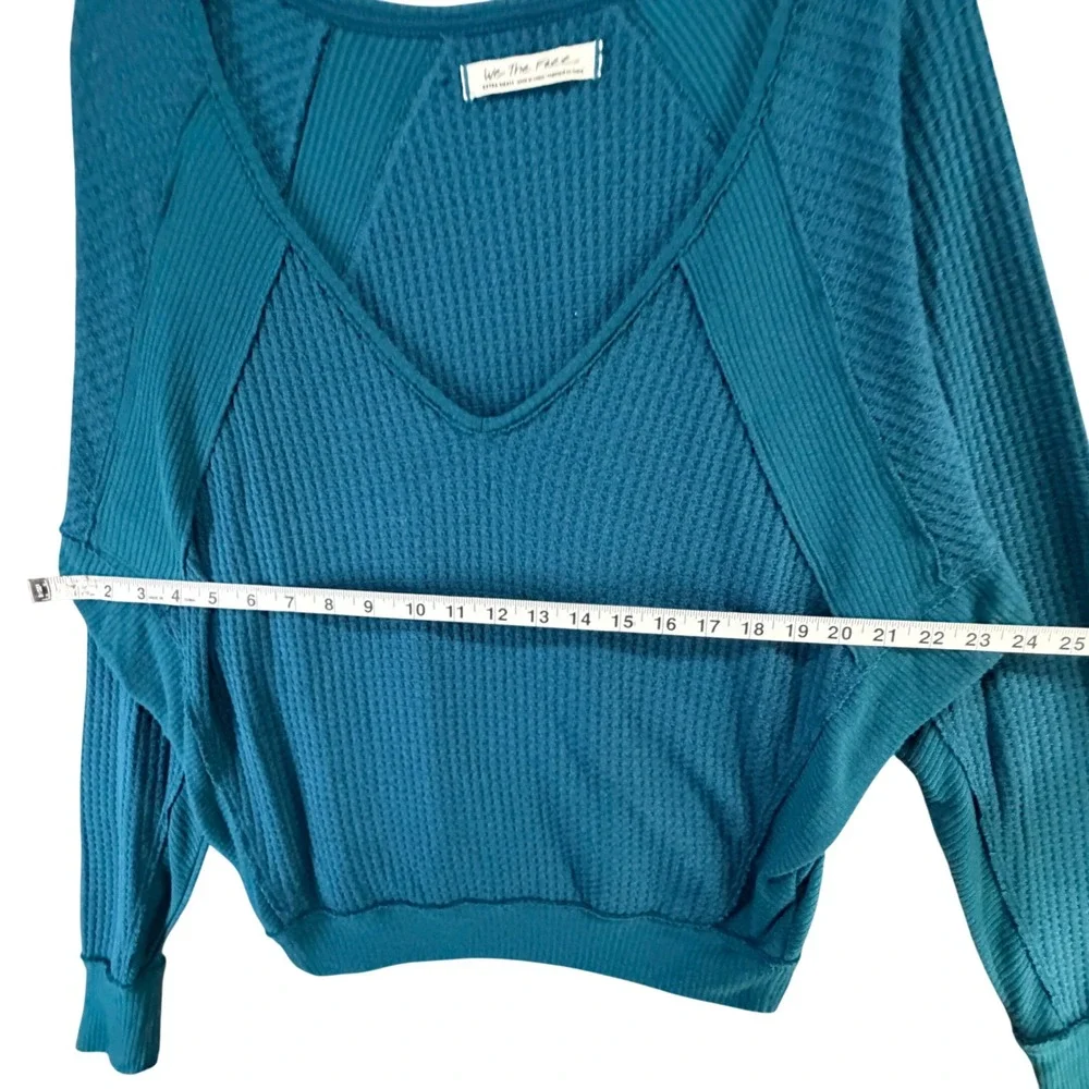 Free People We The Free Santa Clara Thermal Top XS Blue Waffle Boho Chic Slouchy